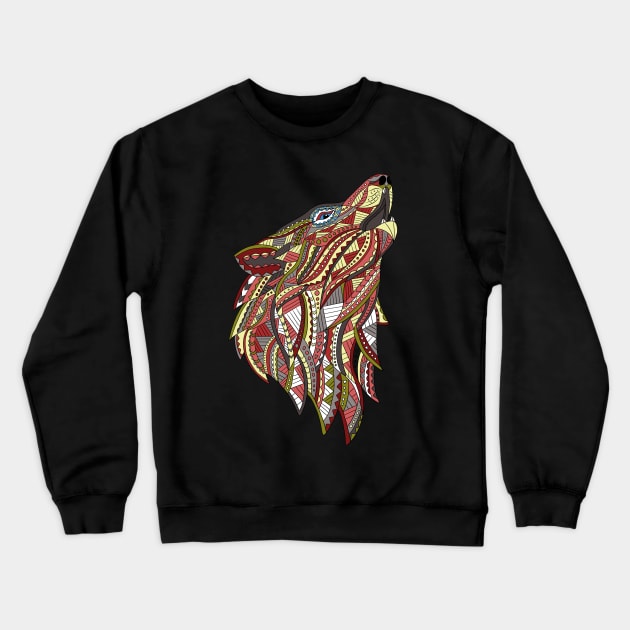 Ethnic Wolf Crewneck Sweatshirt by Tebscooler